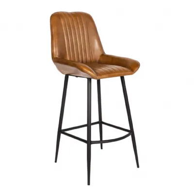 Brown Leather Upholstery Bar Stool with Footrest