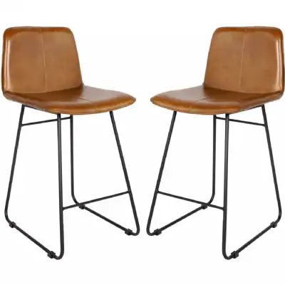 Pair of Robinson Leather Bar Stools in Cognac