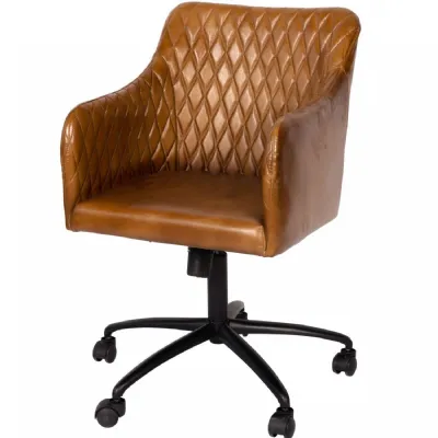 Brown Leather Diamond Stitched Office Chair Castors Legs