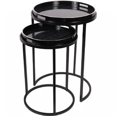 Set of 2 Squares Patterned Round Nesting Side Tray Tables