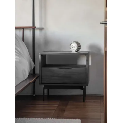 Grey Satin 1 Drawer Bedside Table Cabinet Black Metal Legs