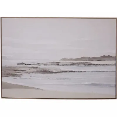 Blurred Seascape Brown Wooden Framed Canvas
