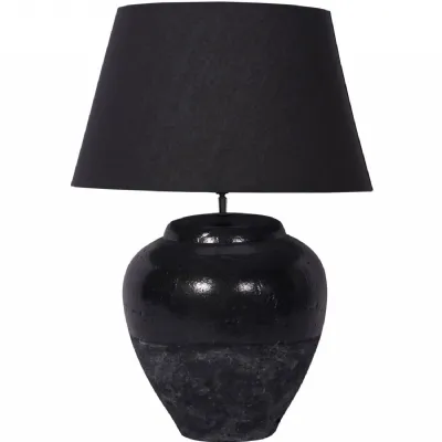 Skyline Black Terracotta Table Lamp with Shade, Large E27 LED GLS