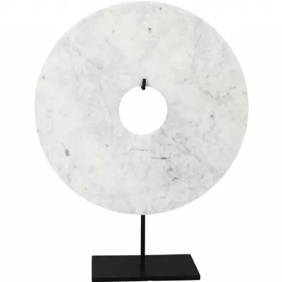Marble Decorative Object White Iron Matt Black Stand