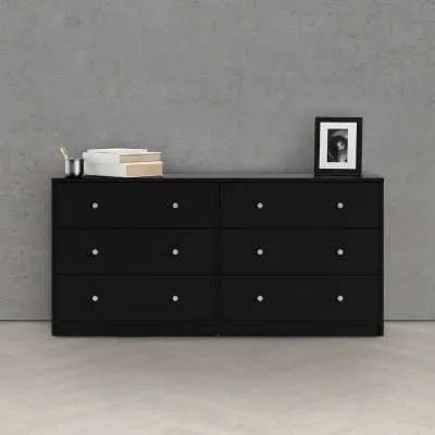 Black Wide 6 Drawer Wooden Double Midi Chest of Drawers