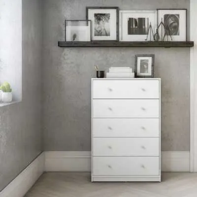 White Chest of 5 Drawers