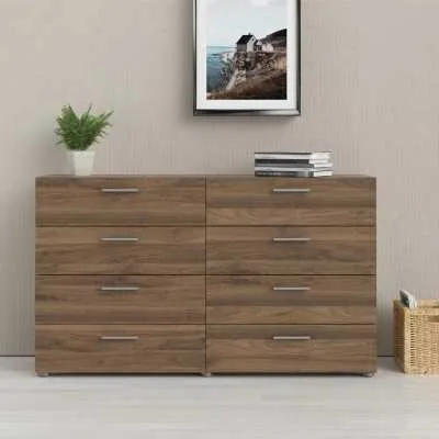 Wide Midi Chest of 8 Drawers 4+4 in Walnut Finish Furniture