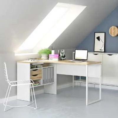 White and Oak 2 Drawer Office Study Desk