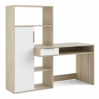 Function Plus Desk multifunctional Desk with Drawer and 1 Door in White and Oak