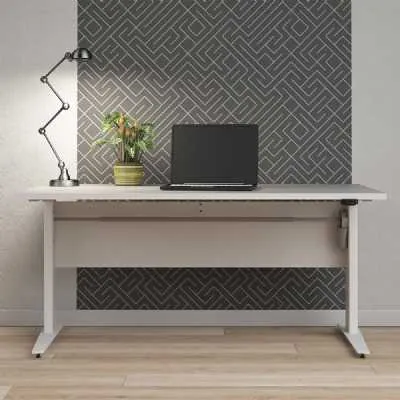 White Finish Silver Grey Steel Height Adjustable Leg Office Desk