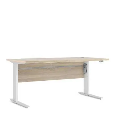 Traditional Oak Top Office Desk With White Height Adjustable Steel Legs