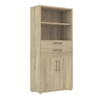 Bookcase 4 Shelves With 2 Drawers and 2 Doors in Oak