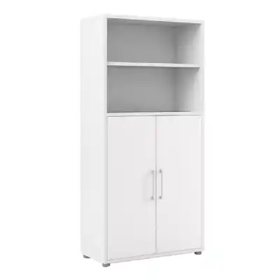 Bookcase 4 Shelves With 2 Doors in White