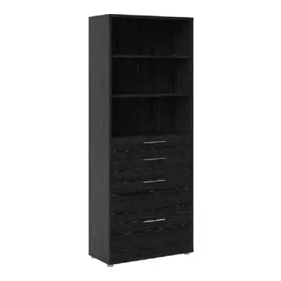Bookcase 5 Shelves With 2 Drawers 2 File Drawers in Black woodgrain