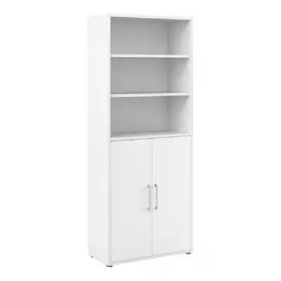 Bookcase 5 Shelves With 2 Doors in White