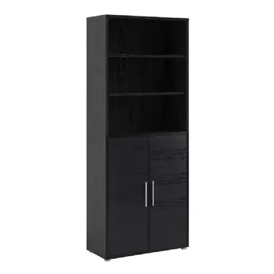 Bookcase 5 Shelves With 2 Doors in Black woodgrain