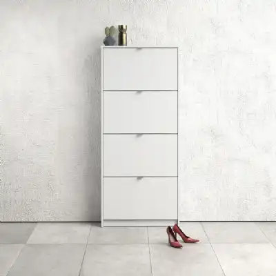 Slim Narrow White 4 Tilting Door Shoe Storage Cabinet