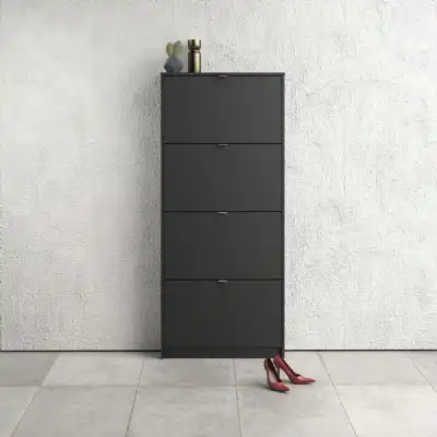 Matt Black Slim Shoe Storage Cabinet Cupboard