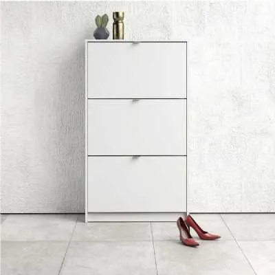 White Hall Wall Shoes Cabinet 3 Tilting Drop Down Doors 2 Layers
