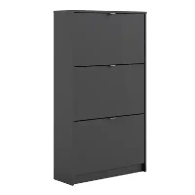 Matt Black Shoe Storage Cabinet Cupboard With 3 Tilting Doors