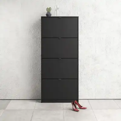 Matt Black Shoe Storage Cabinet Cupboard With 4 Tilting Doors