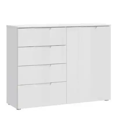 4 Chest of Drawers 1 Door in White White High Gloss