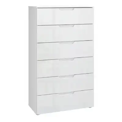 Chest of 6 Drawers in White White High Gloss