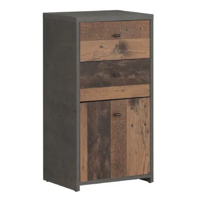 Best Chest Storage Cabinet 2 Drawers 1 Door in Concrete Optic Dark Grey Old Wood Vintage