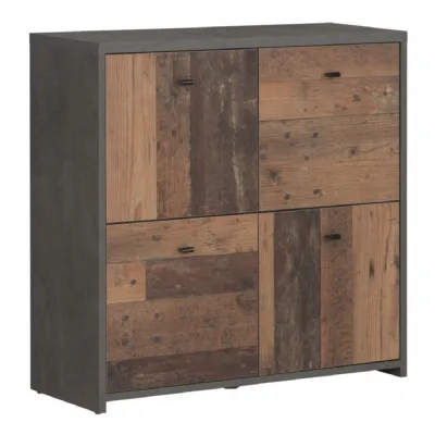 Best Chest Storage Cabinet with 4 Doors in Concrete Optic Dark Grey Old Wood Vintage