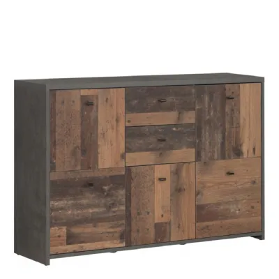 Best Chest Storage Cabinet with 2 Drawers and 5 Doors in Concrete Optic Dark Grey Old Wood Vintage