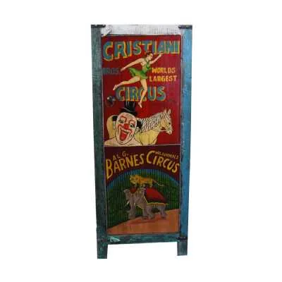 Circus Carnival Hand Painted Colourful Vintage Circus 1 Door Tall Storage Cabinet