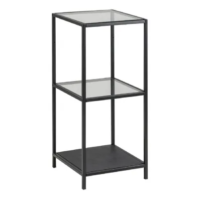 Seaford Narrow Black Metal Bookcase with 2 Glass Shelves