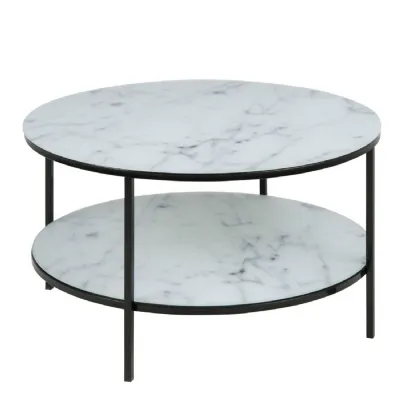 Alisma Round Coffee Table with Marble Effect Top & Black Legs