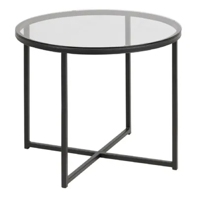 Cross Round Metal Side Table with Smoked Glass Top