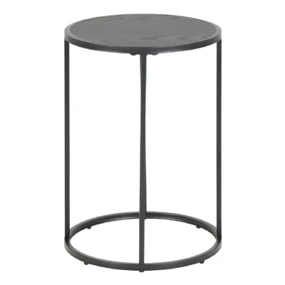 Seaford Black Metal Small Round Side Table with Black Top