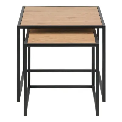 Seaford Black Metal Nest of Tables with Oak Top