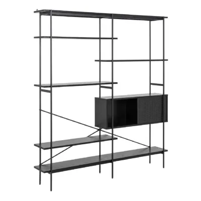 Angus Bookcase with 1 Sliding Door & 5 Shelves in Black