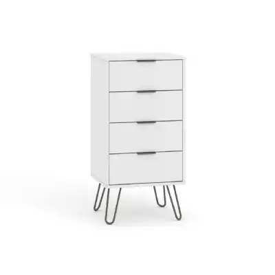Modern Augusta Narrow White Bedroom Chest of 4 Drawers on Hairpin Legs