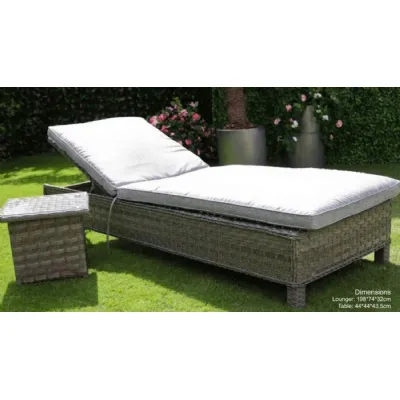 Luxury Grey or Natural Rattan Sun Lounger and Side Table