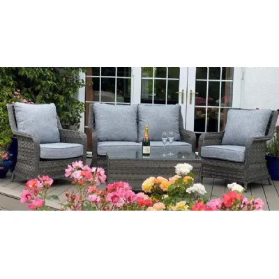 Luxury Grey Rattan Sofa and 2 Chairs Set