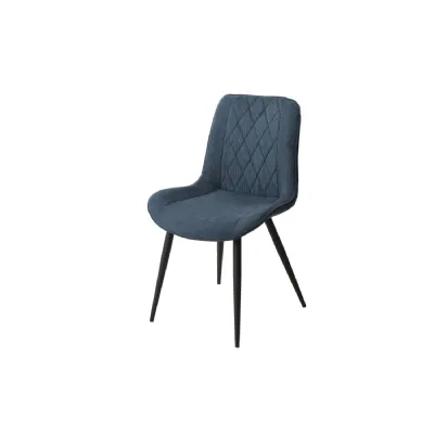 Diamond Stitch Blue Cord Fabric Dining Chair Black Legs