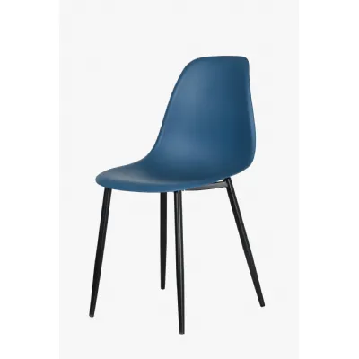 Blue Curved Dining Chair with Black Metal Tapering Legs