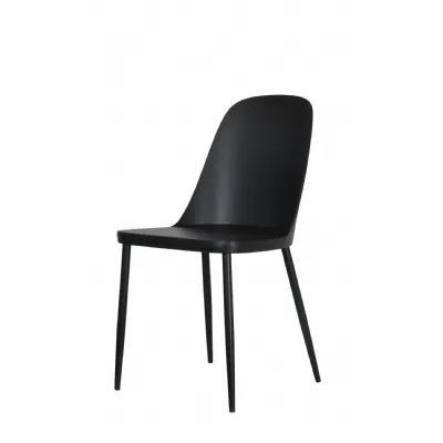 Black Plastic Seat Dining Chair Black Metal Tapering Legs