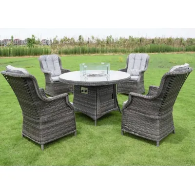 Luxury Rattan 4 Seat Round Dining Set with Fire Pit