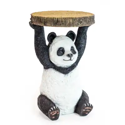 Panda Bear Holding Wooden Trunk Slice