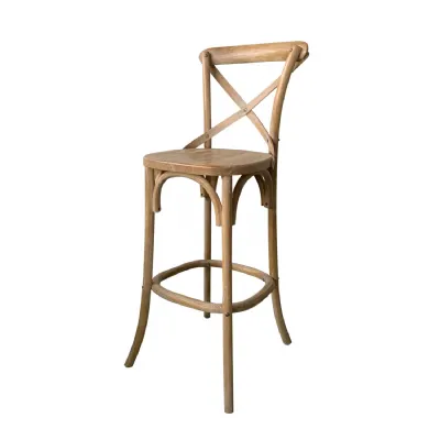 Reclaimed Wood Cross Back Bistro Bar Stool Solid Seat