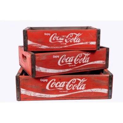 Set of 3 Coca Cola Boxes in Red