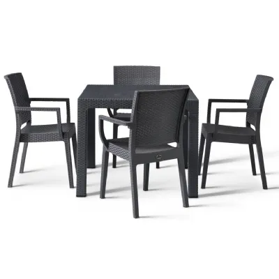 Outdoor 90cm Table and 4 Arm Chairs in Polypropylene Anthracite