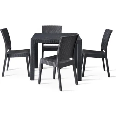 Outdoor 90cm Table and 4 Side Chairs in Polypropylene Anthracite
