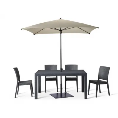 Outdoor 150cm Table and 4 Chairs with Light Umbrella in Polypropylene Anthracite